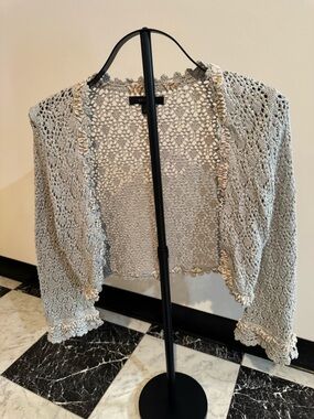 Y2K Express Crochet Lace Cardigan Ruffle Trim Festival Fairycore Boho Shrug S